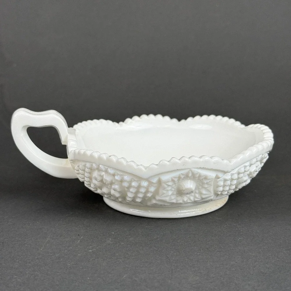 Indiana Glass Harvest Grape White Milk Glass Handled Berry Bowl Candy Dish 6